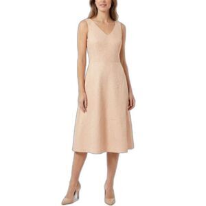 Long Tall Sally Peachy Tan Floral Embossed Sleeveless V-Neck Midi Dress Size 8